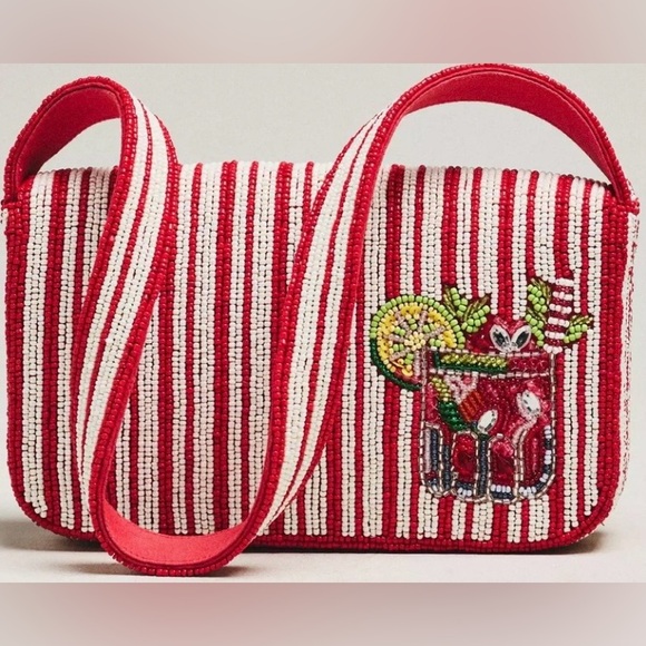 NWT Anthropology Fiona Red and White fully covered glass Beaded Bag - Picture 12 of 12